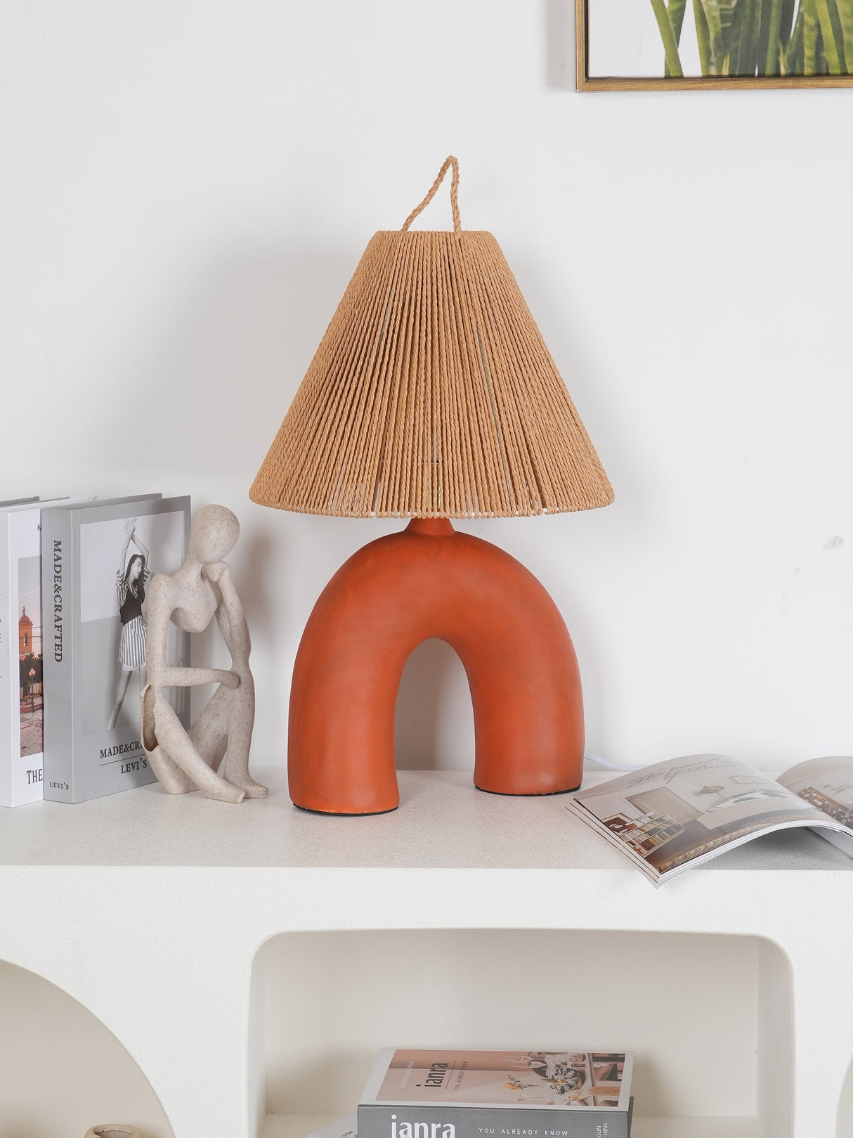 Modern Ceramic Table Lamp Curved Base with Raffia Shade - Product detail 37