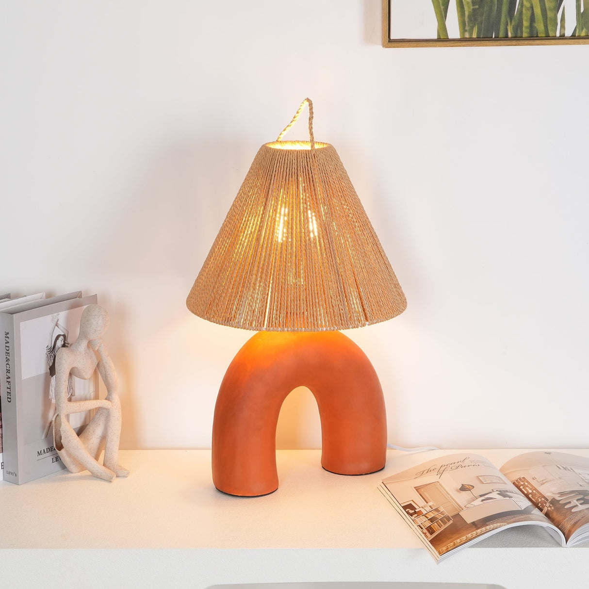 Modern Ceramic Table Lamp Curved Base with Raffia Shade - Product detail 24