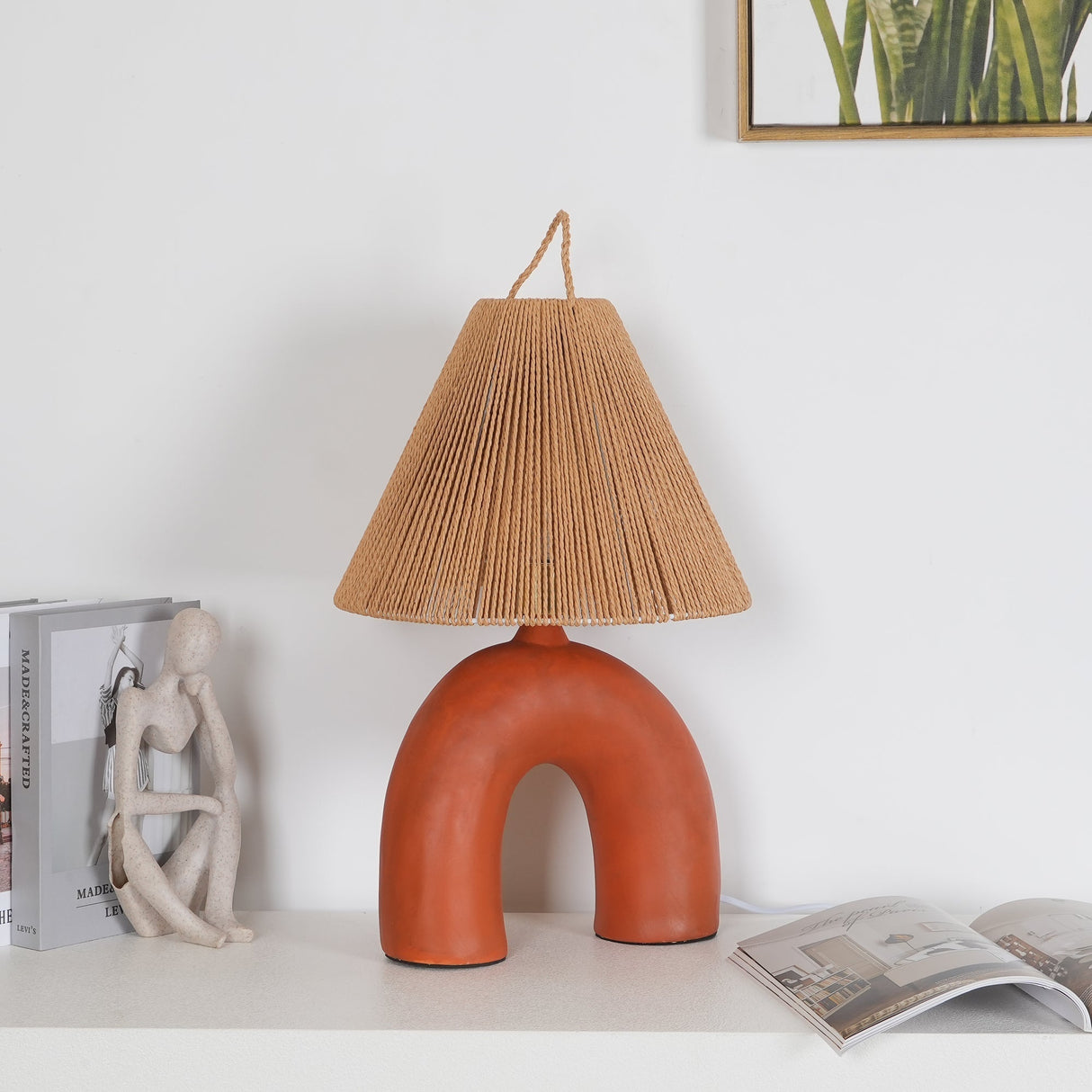 Modern Ceramic Table Lamp Curved Base with Raffia Shade - Product detail 38
