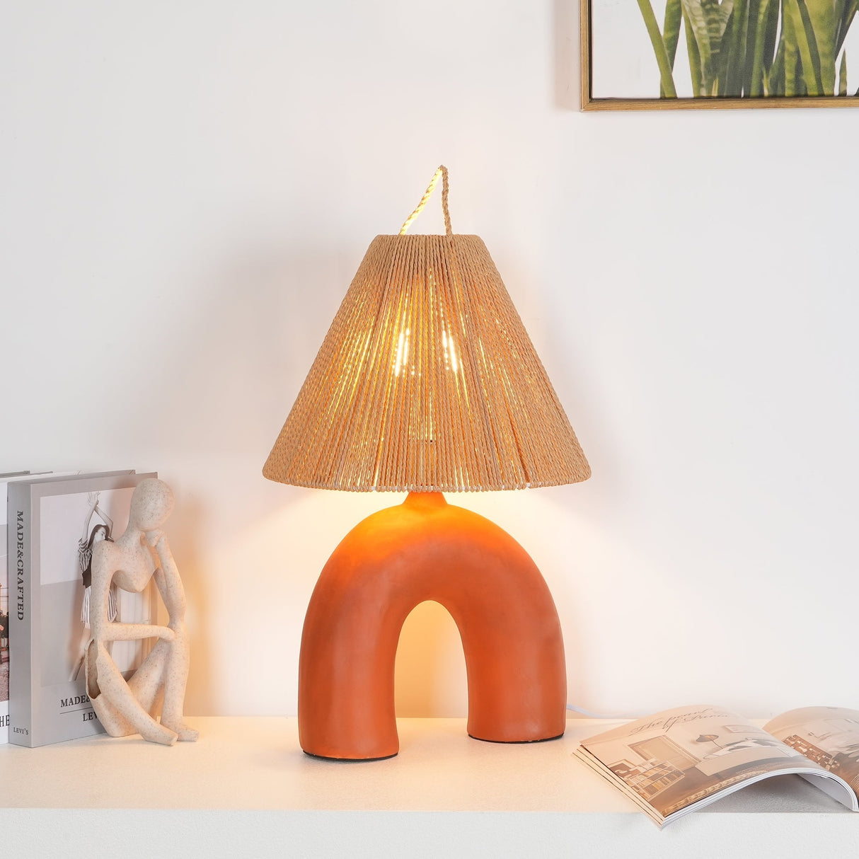 Modern Ceramic Table Lamp Curved Base with Raffia Shade - Product detail 25