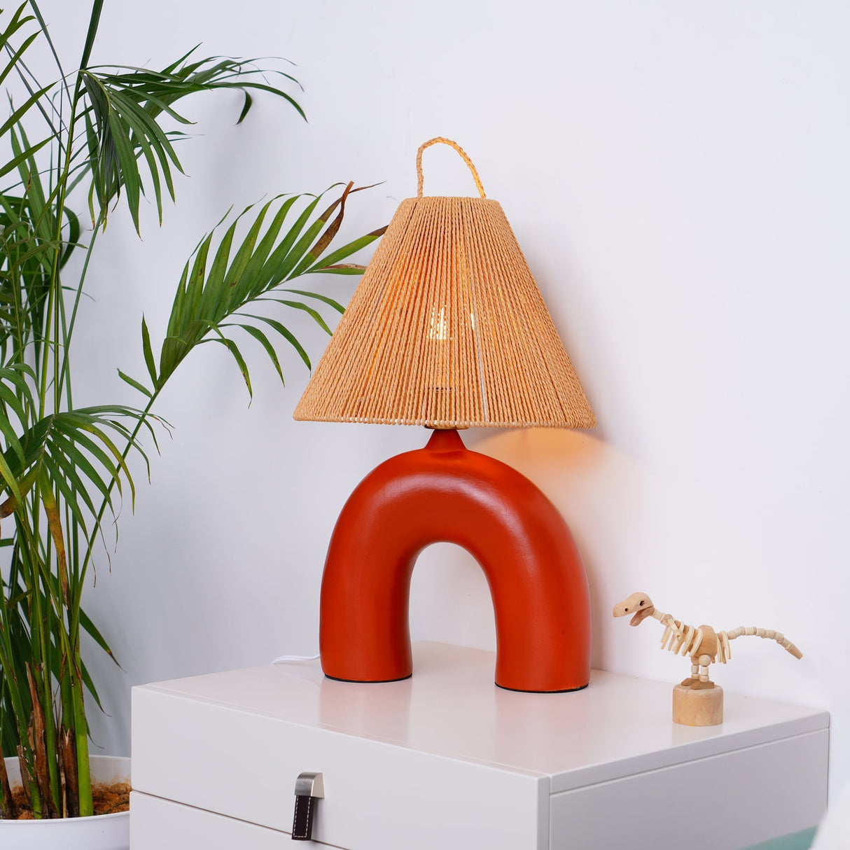 Modern Ceramic Table Lamp Curved Base with Raffia Shade - Product detail 10
