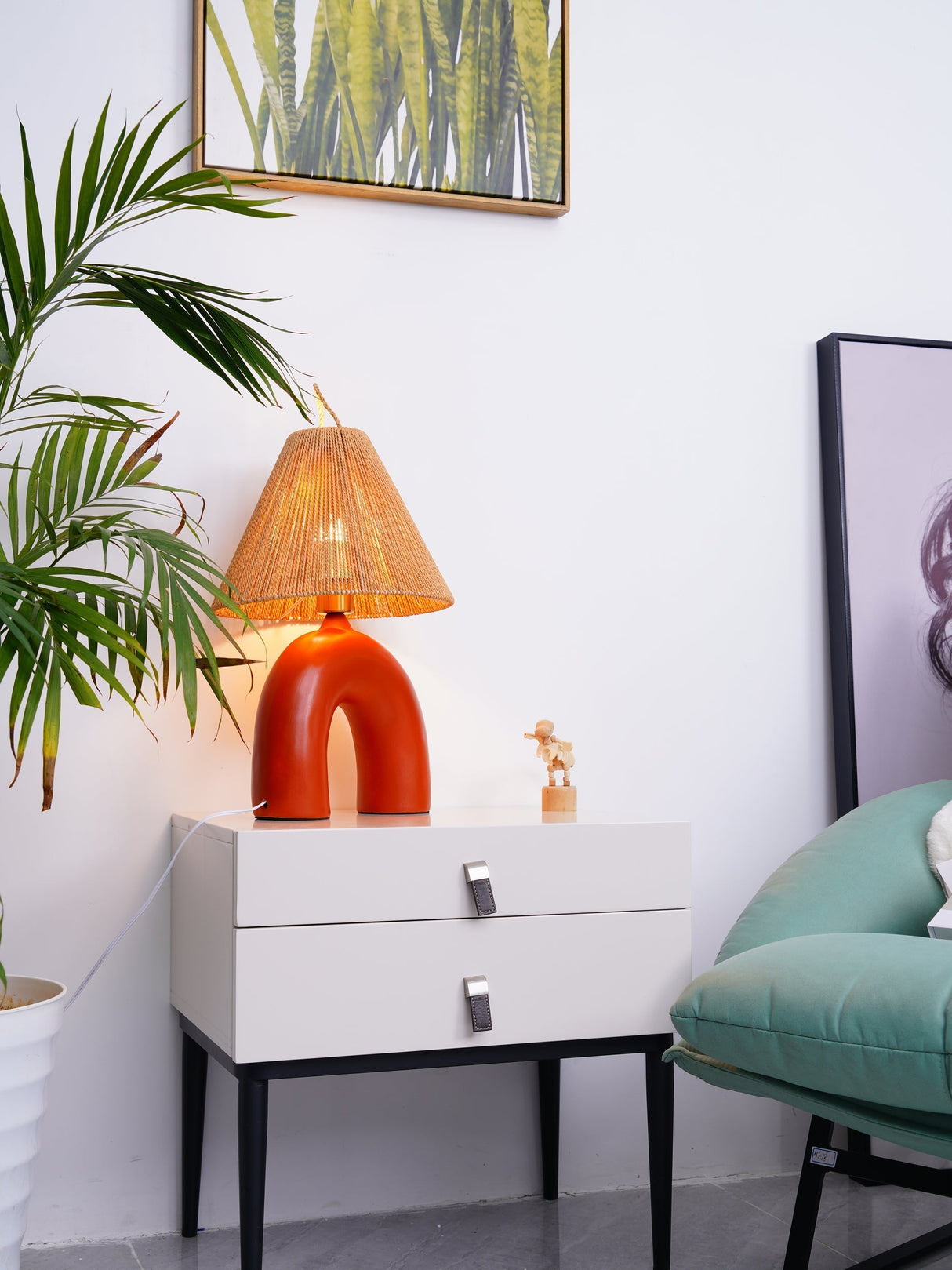 Modern Ceramic Table Lamp Curved Base with Raffia Shade - Product detail 21