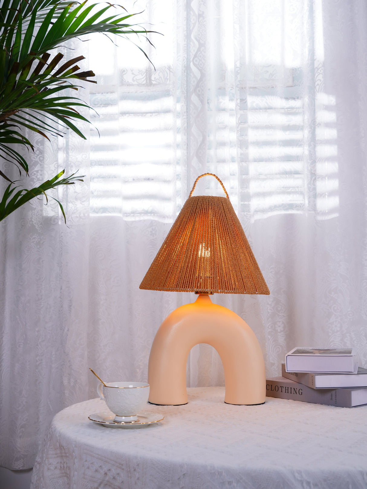 Modern Ceramic Table Lamp Curved Base with Raffia Shade - Product detail 17