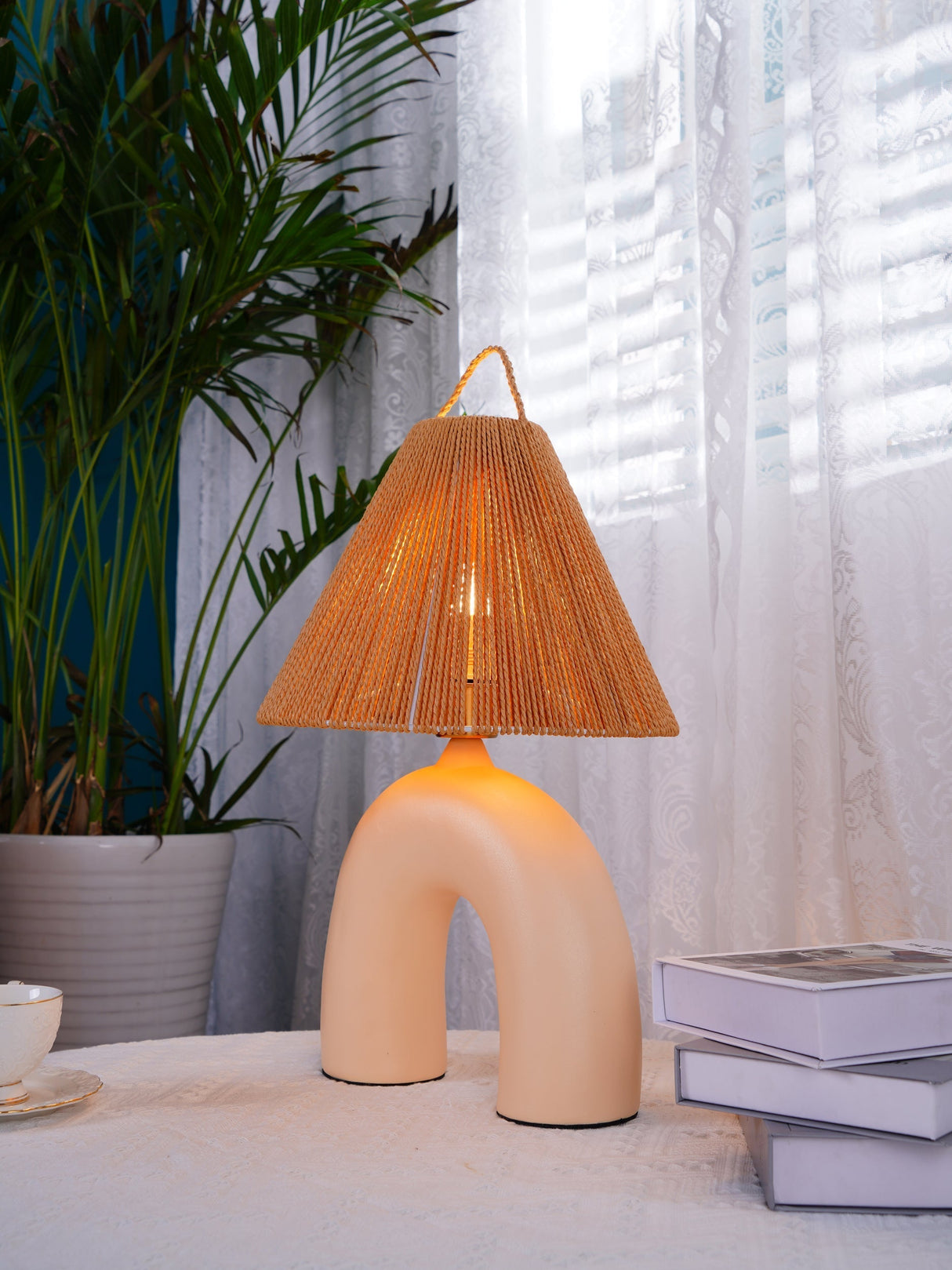 Modern Ceramic Table Lamp Curved Base with Raffia Shade - Product detail 20