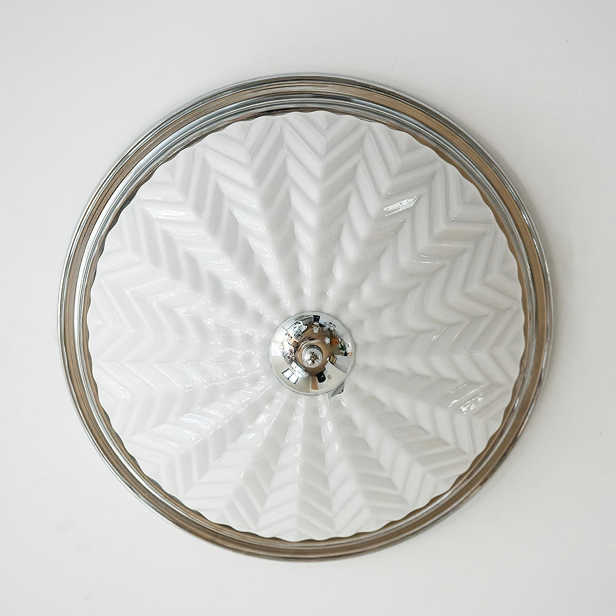 Art Deco Ceiling Light Chrome Chevron Glass Shade - Product detail 7
