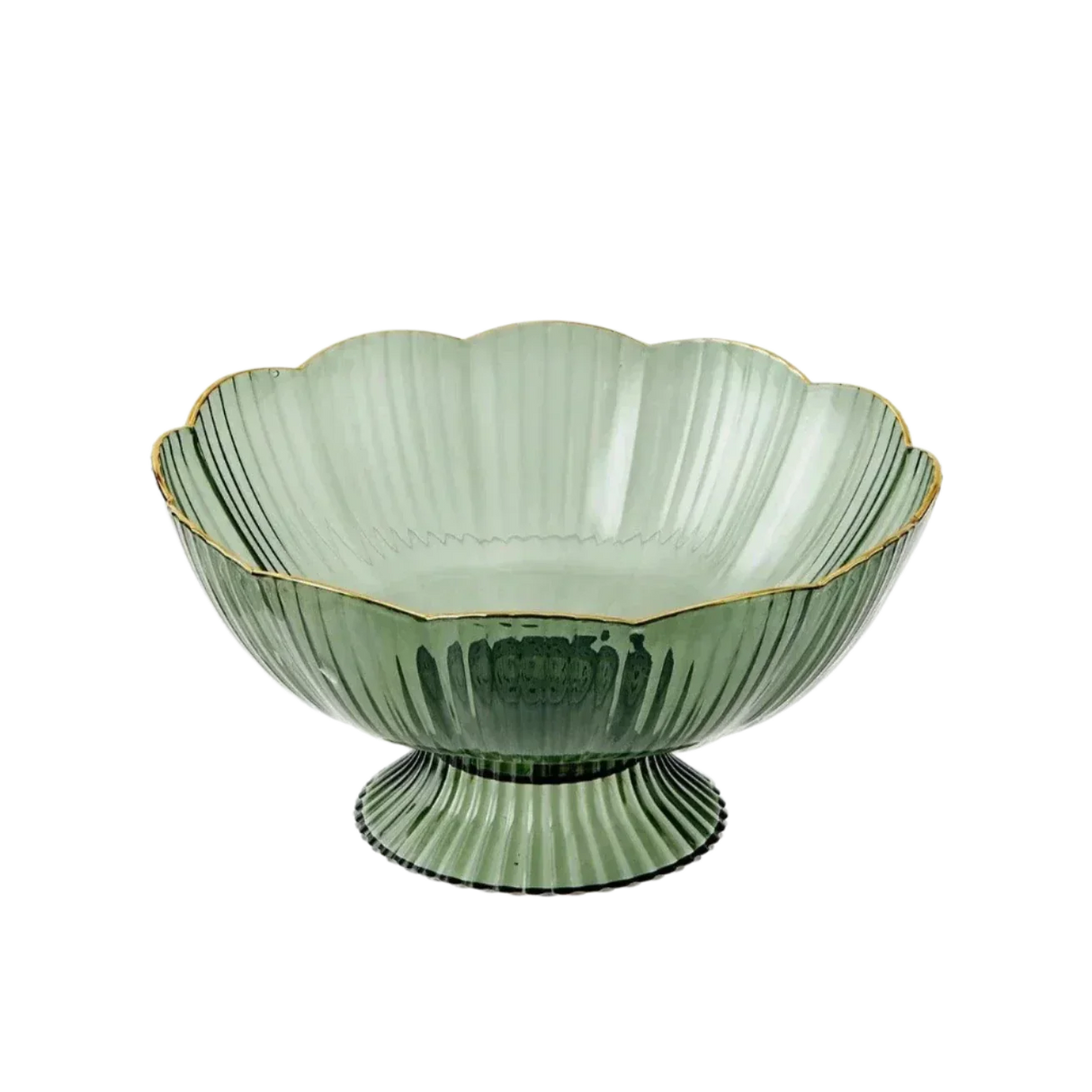 Vintage Glass Fruit Bowl Scalloped Edge Mint Design - Detailed view