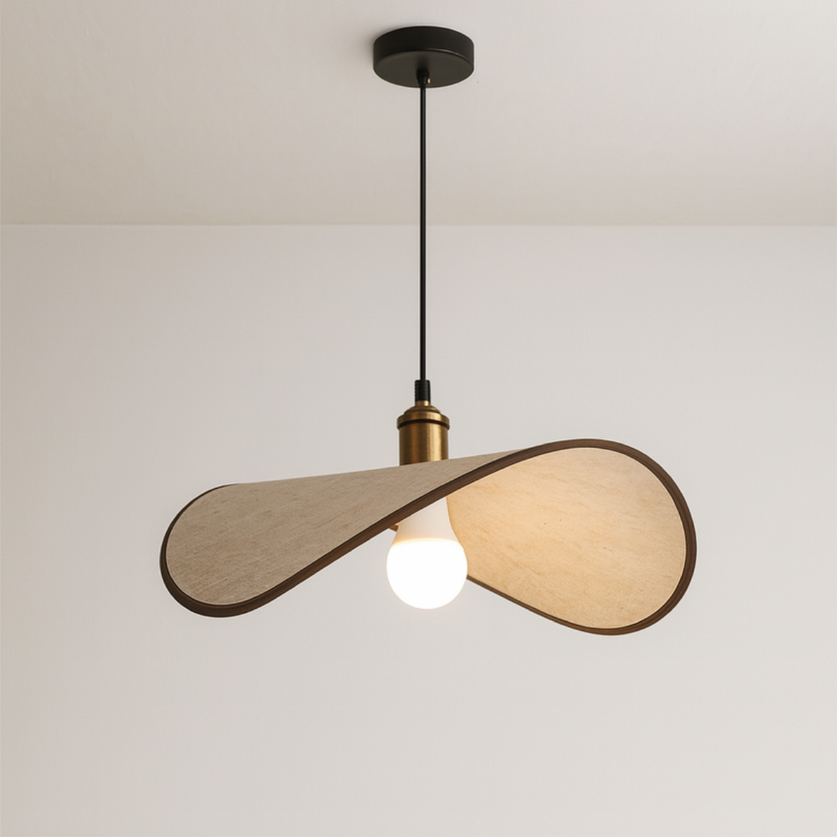 Modern Curved Pendant Light Bent Wood Design with Brass Accent - Product detail 5