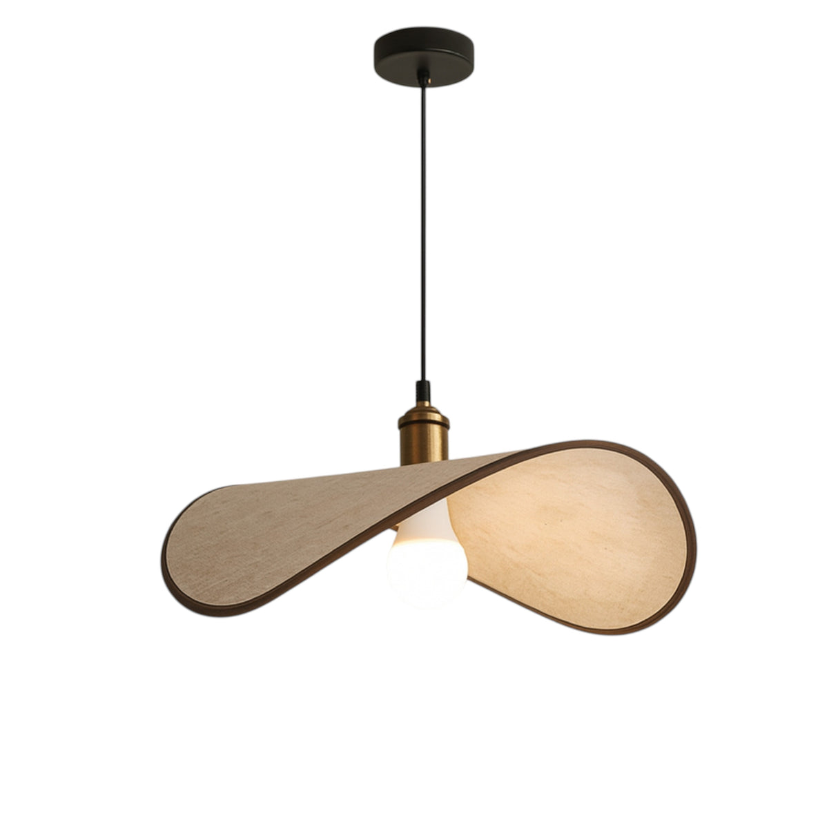 Modern Curved Pendant Light Bent Wood Design with Brass Accent - Product detail 6