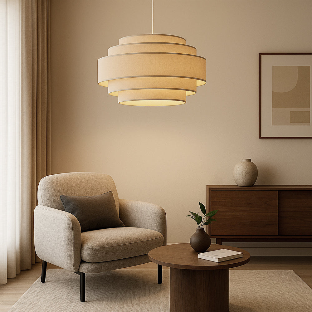 Modern Ring Pendant Light Layered Fabric Shade Design - Detailed view