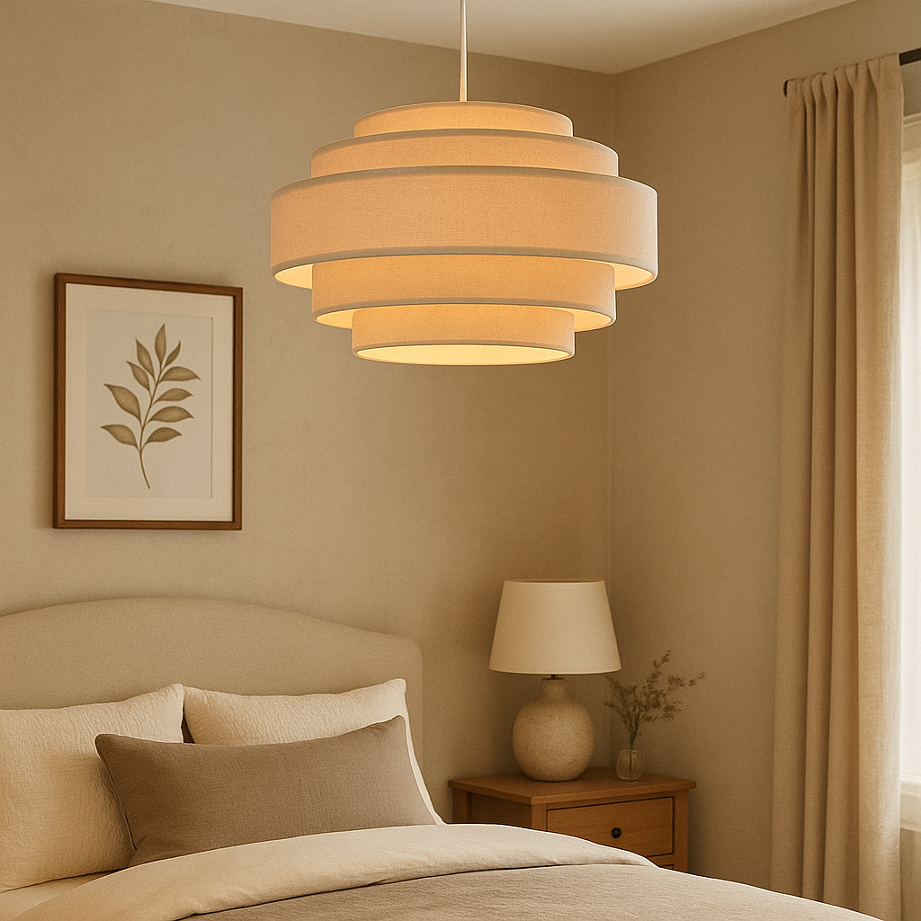 Modern Ring Pendant Light Layered Fabric Shade Design - Product example