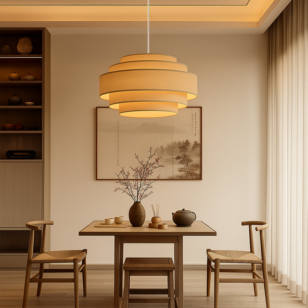 Modern Ring Pendant Light Layered Fabric Shade Design - Product detail 5