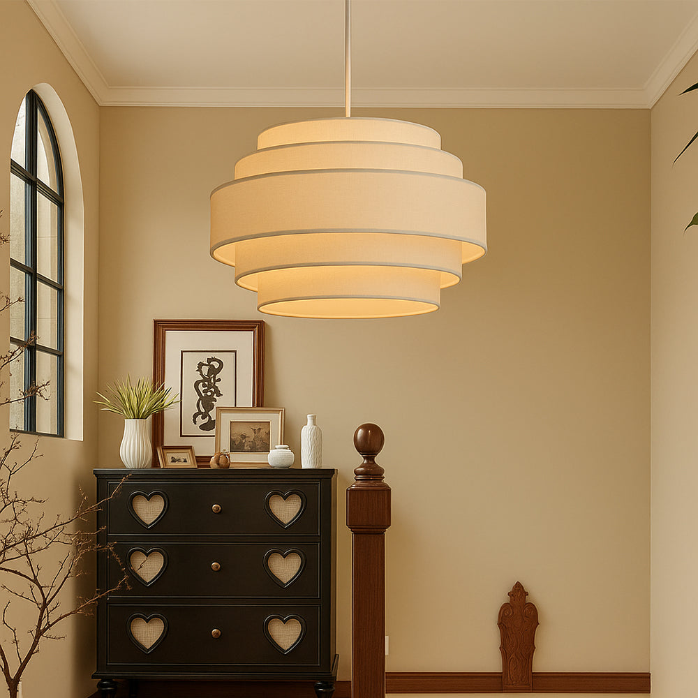 Modern Ring Pendant Light Layered Fabric Shade Design - Product detail 6