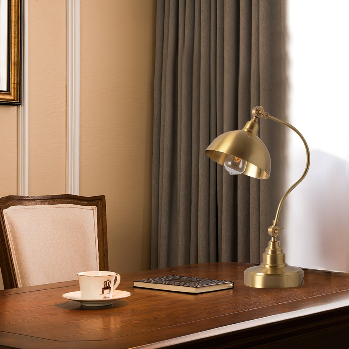 Brass Table Lamp Adjustable Dome Shade Design - Product example