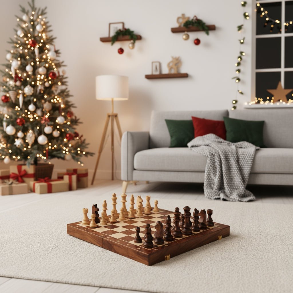 Wooden Chess Set Foldable Walnut Board with Handcrafted Pieces - Product example