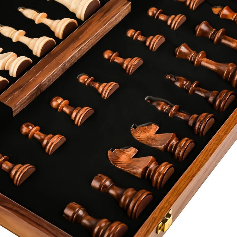 Wooden Chess Set Foldable Walnut Board with Handcrafted Pieces - Product detail 8