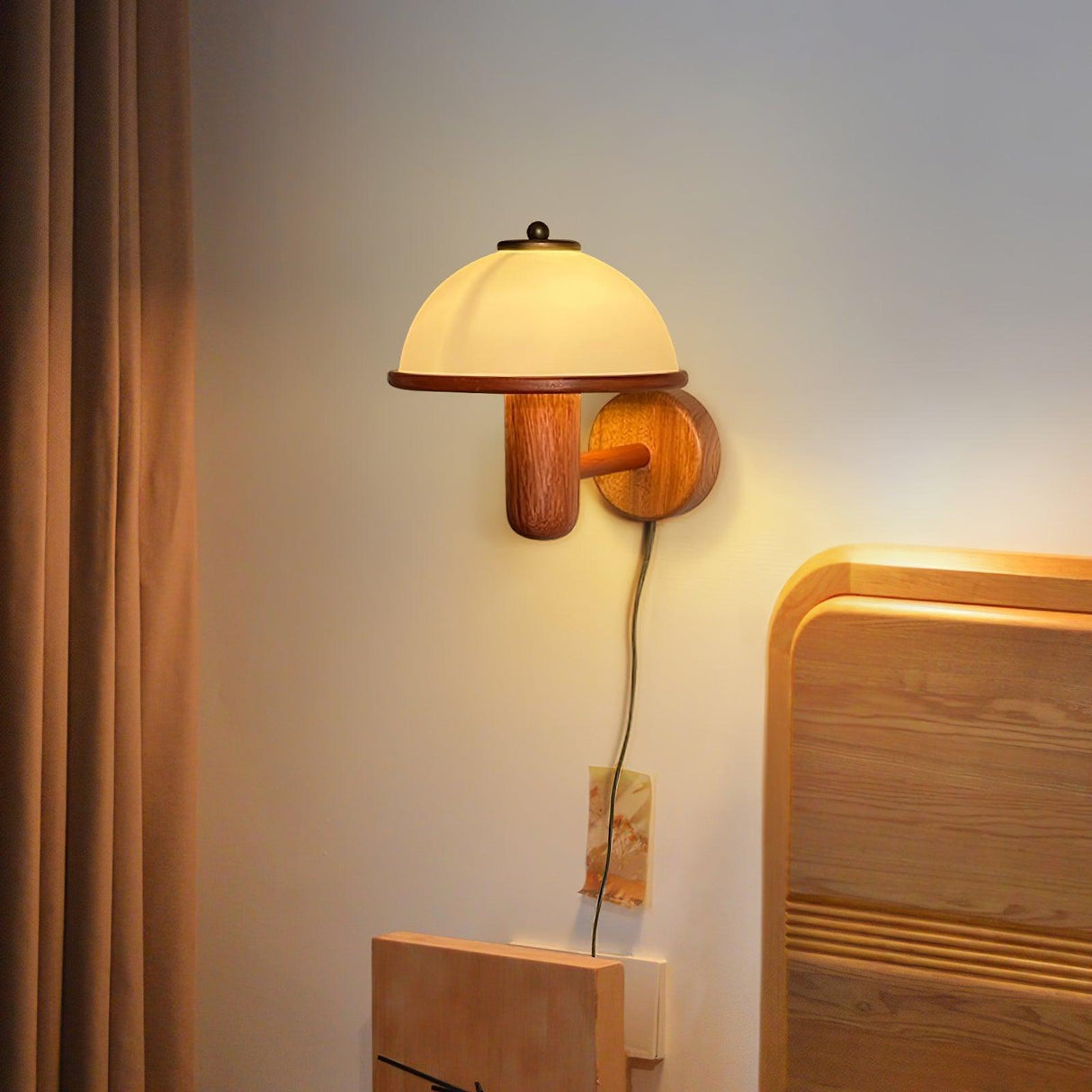 Modern Wood Wall Lamp Oak Dome Shade Design - Detailed view