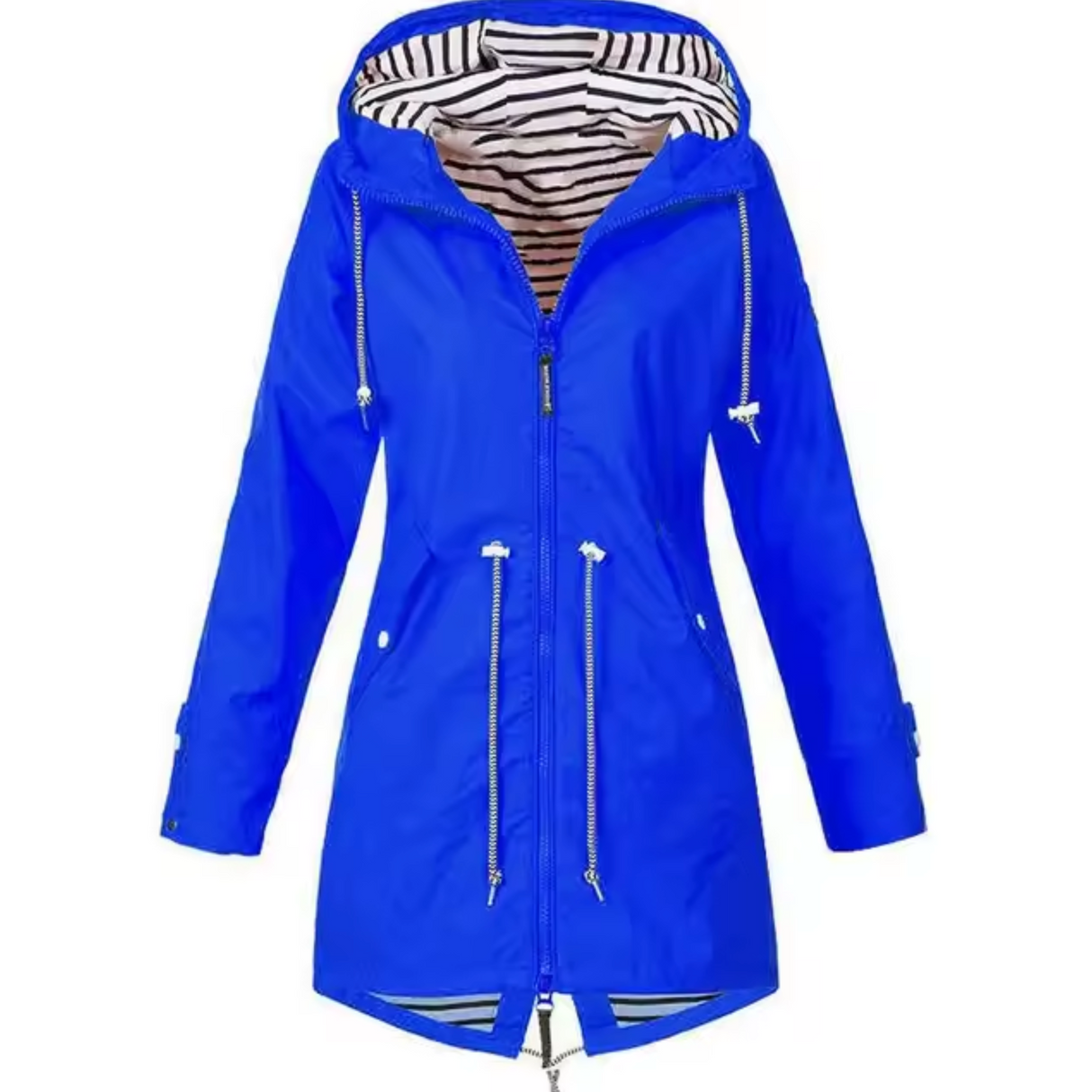 Waterproof Hooded Coat Black Striped Liner Design - Detailed view