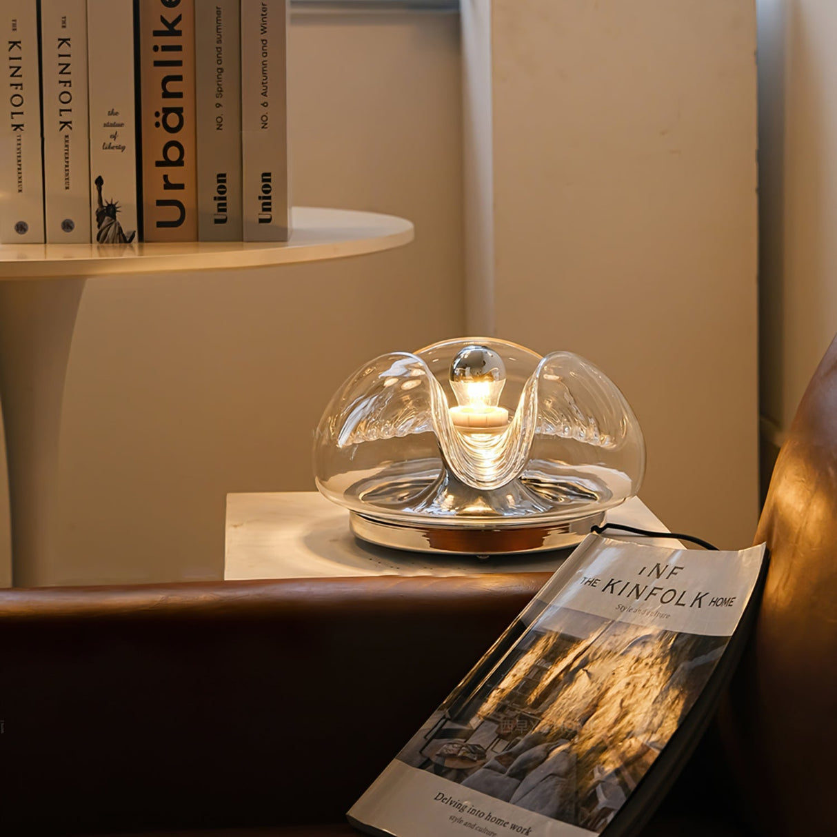 Modern Glass Table Lamp Wave Design Chrome Base - Product detail 5