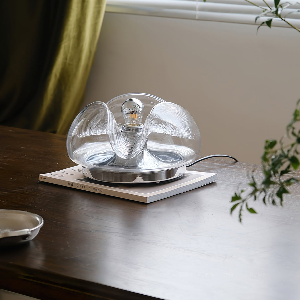 Modern Glass Table Lamp Wave Design Chrome Base - Detailed view