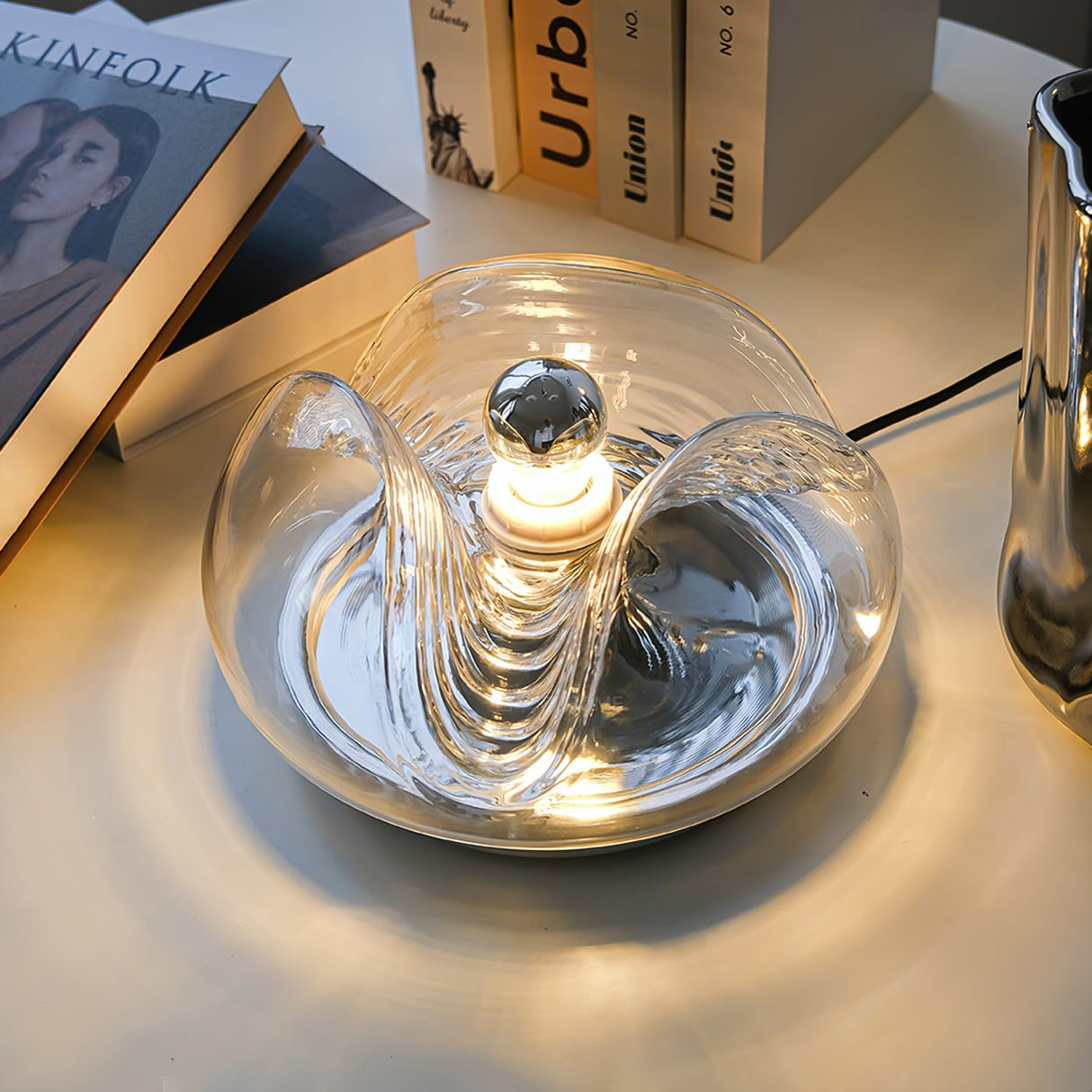 Modern Glass Table Lamp Wave Design Chrome Base - Product detail 7