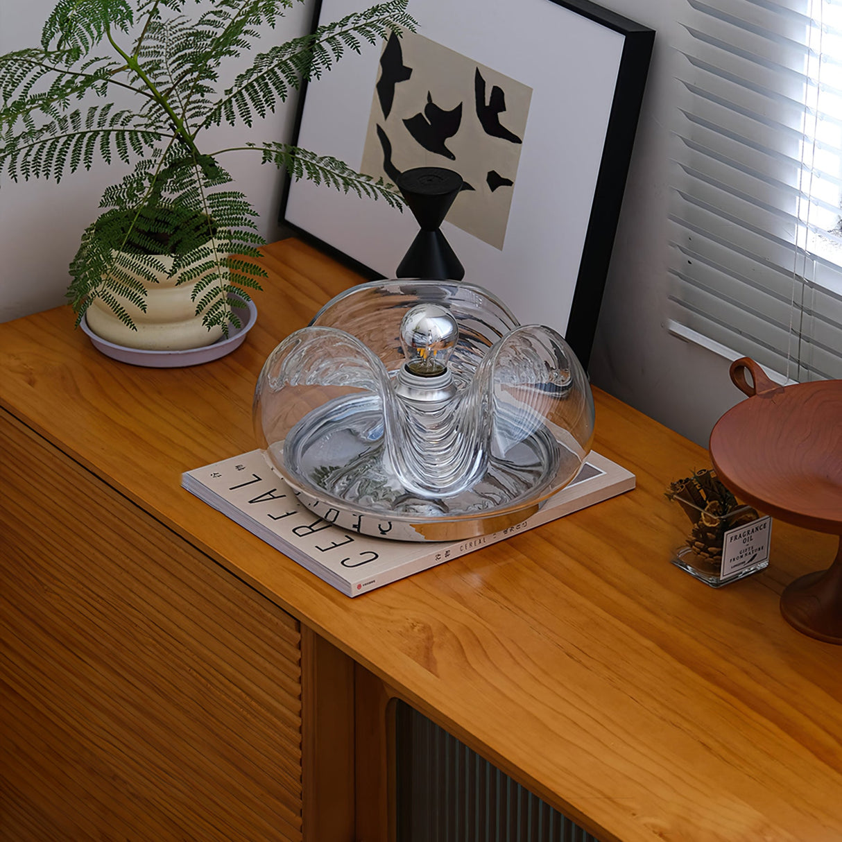 Modern Glass Table Lamp Wave Design Chrome Base - Product detail 4