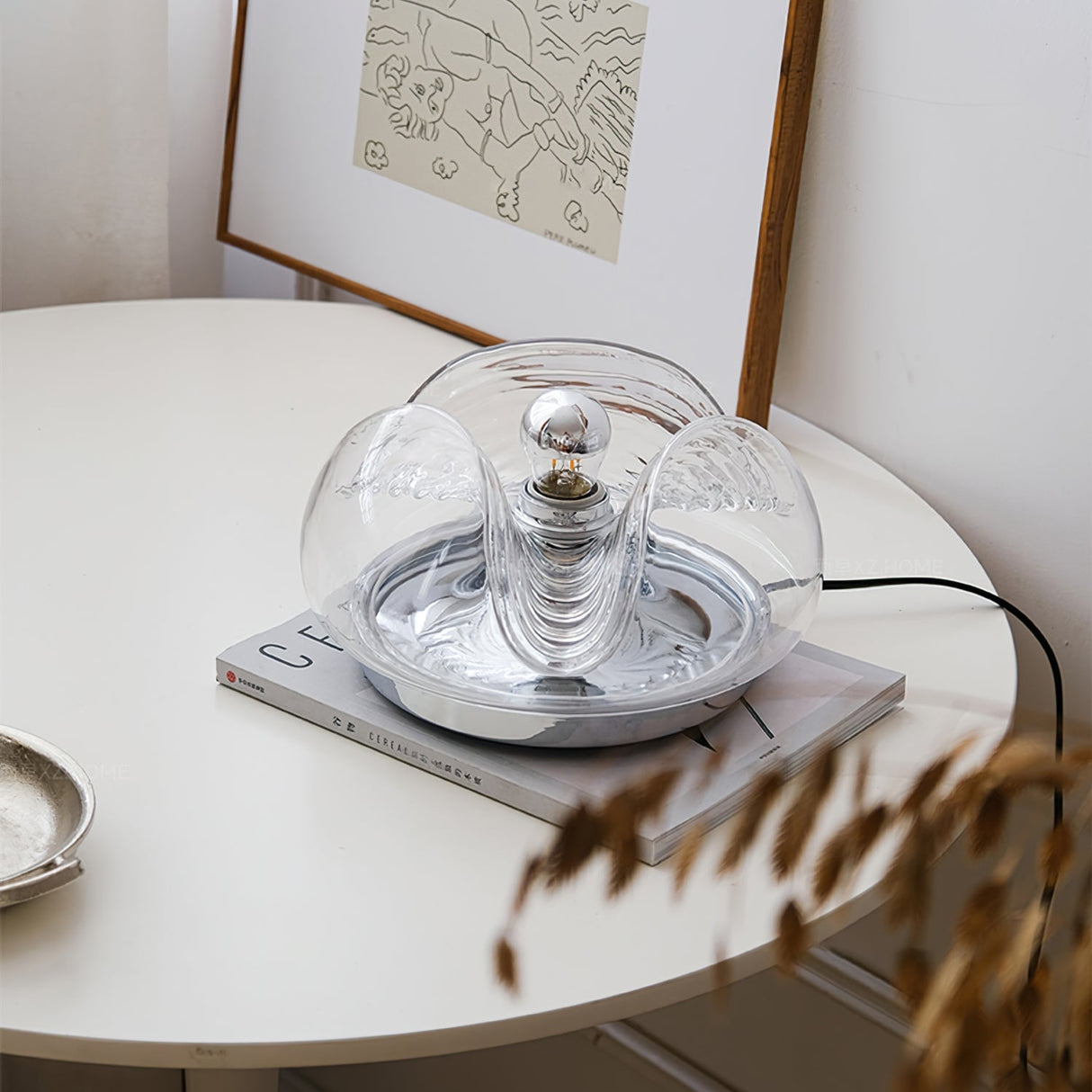 Modern Glass Table Lamp Wave Design Chrome Base - Product detail 6