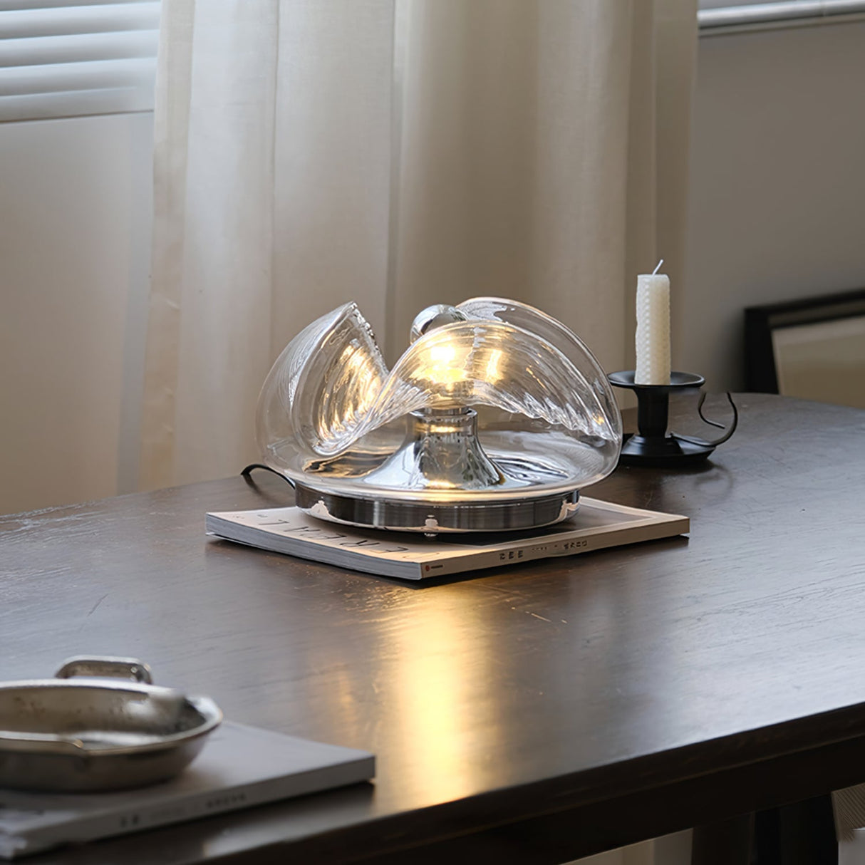 Modern Glass Table Lamp Wave Design Chrome Base - Product example