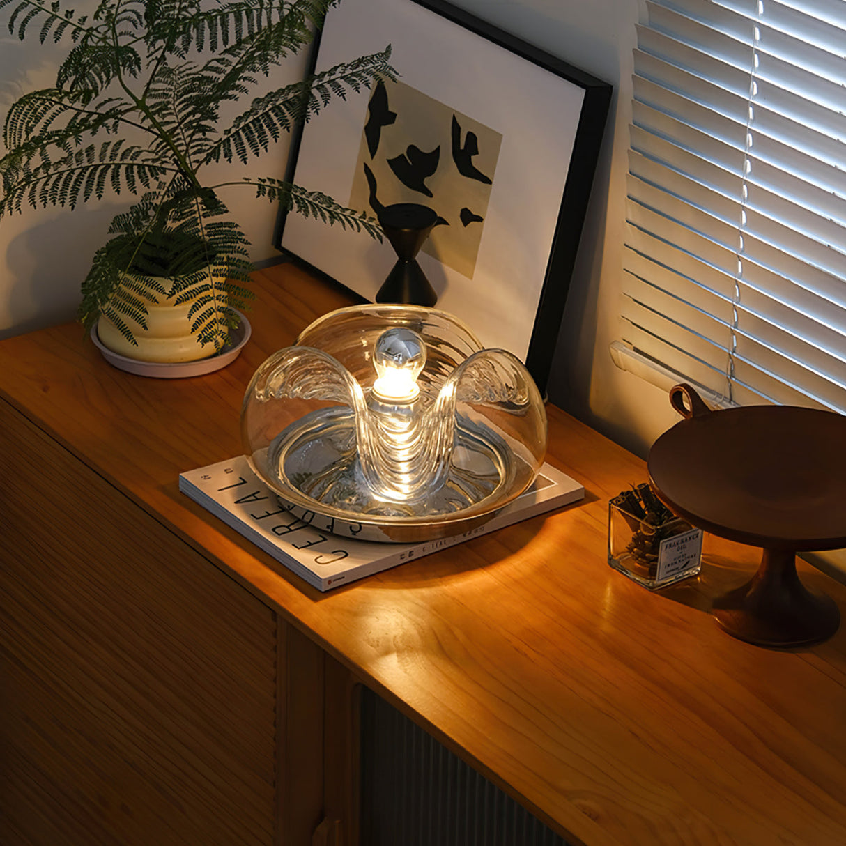 Modern Glass Table Lamp Wave Design Chrome Base - Product detail 9
