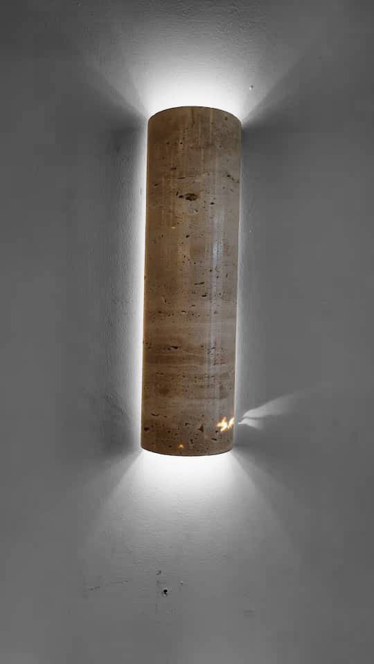 Modern Travertine Wall Light Natural Stone Cylinder Sconce - Detailed view