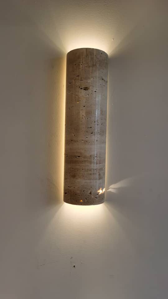 Modern Travertine Wall Light Natural Stone Cylinder Sconce - Product example