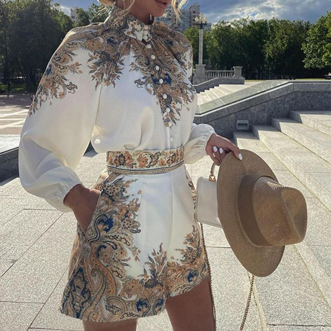 Vintage Floral Romper Paisley Print High Neck Design - Product detail 7