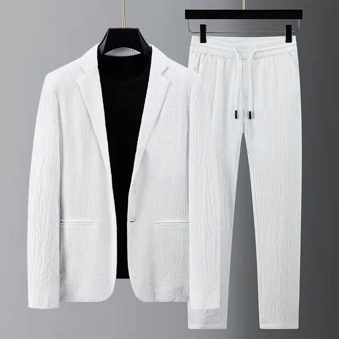 Modern Loungewear Set Textured Polyester Blazer and Pants - Detailed view