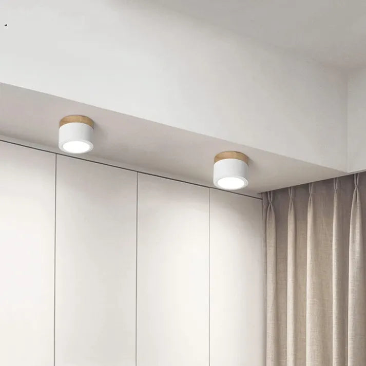 Modern LED Ceiling Light  Wood Trim Black Cylinder - Product detail 14
