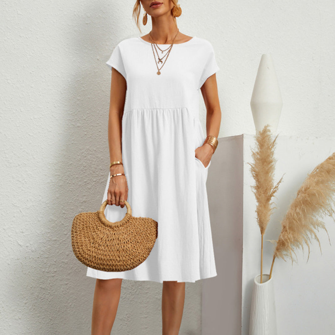 Cotton Summer Midi Dress Relaxed Fit With Pockets - Product showcase