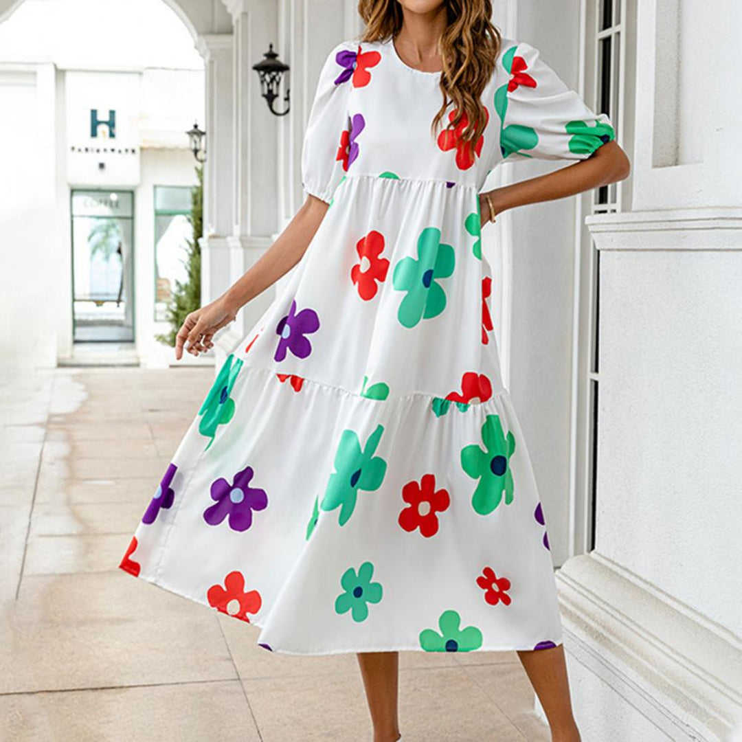 Polka Dot Midi Dress Puff Sleeve Summer Style - Product detail 11