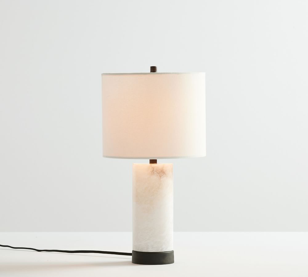 Alabaster Table Lamp White Marble Base with Linen Shade - Product detail 12