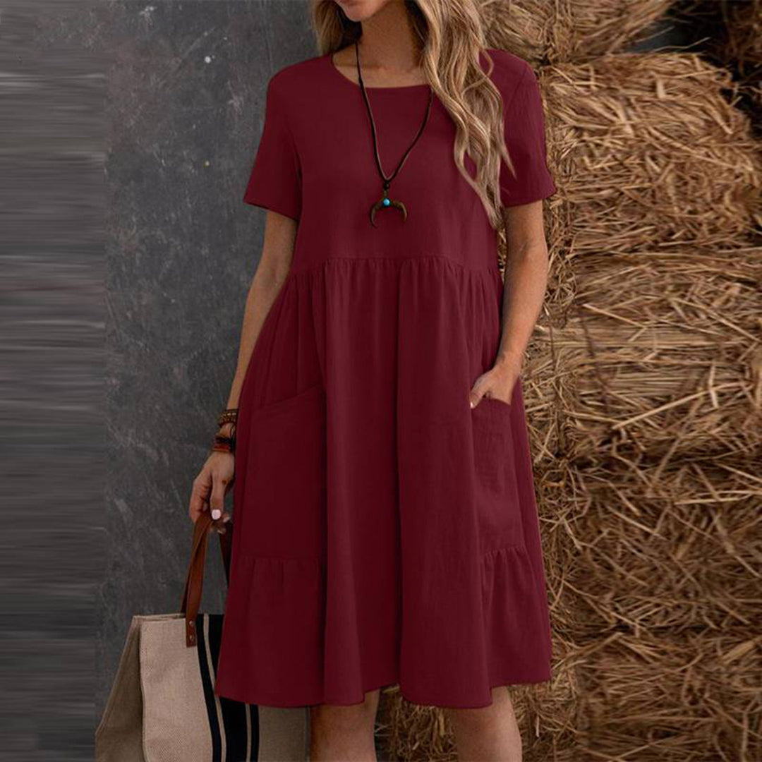 Summer Midi Dress Tiered Cotton Blend Casual Design - Product detail 8