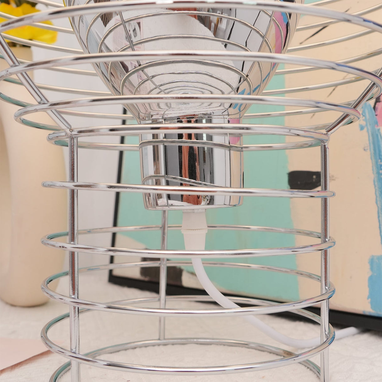 Modern Wire Table Lamp Chrome Frame White Dome Design - Product detail 8