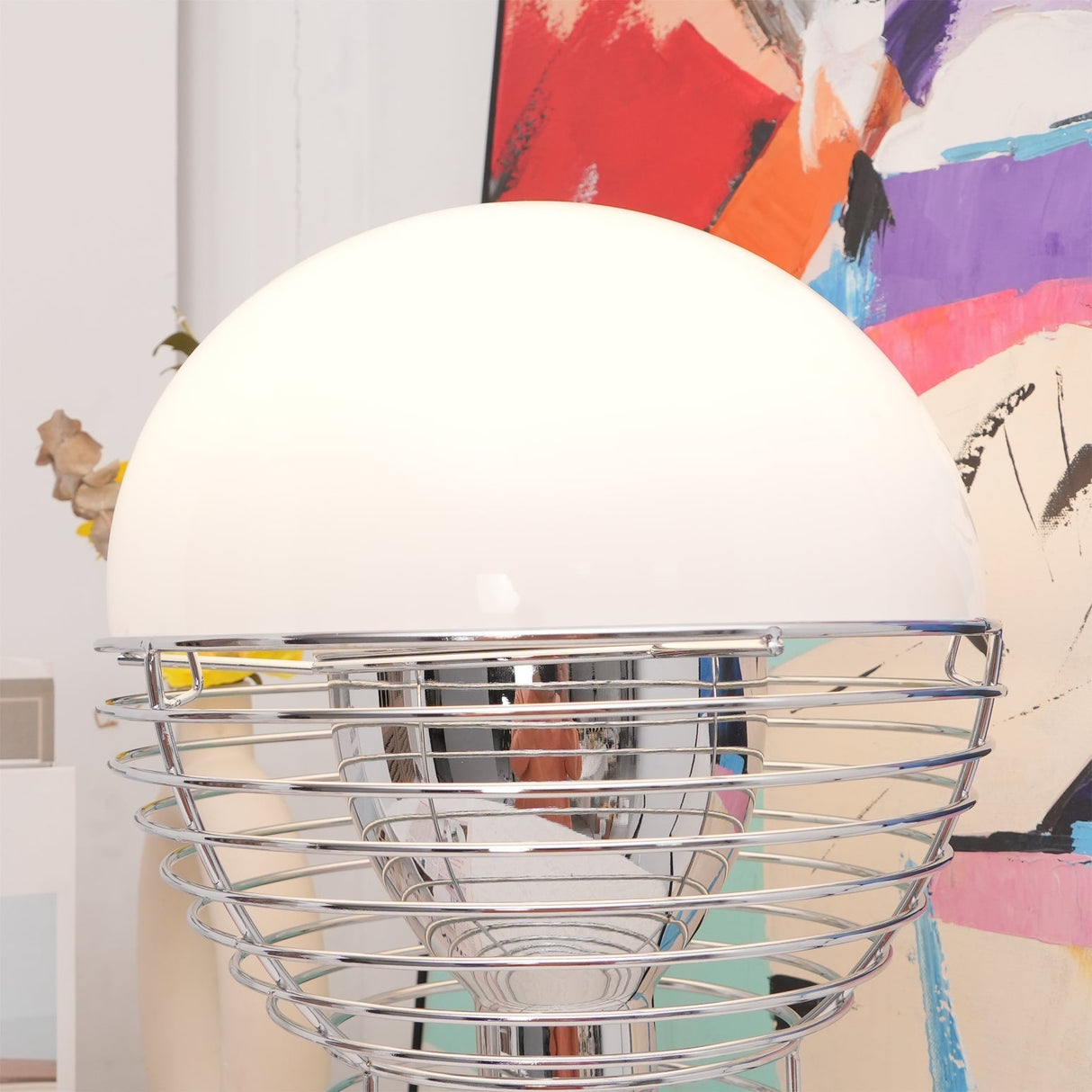 Modern Wire Table Lamp Chrome Frame White Dome Design - Product detail 7