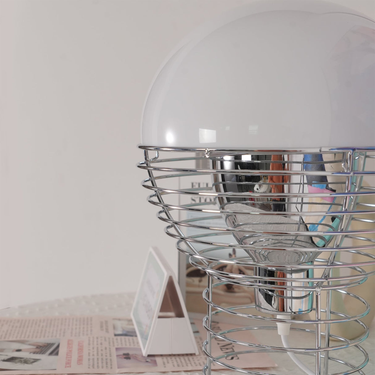 Modern Wire Table Lamp Chrome Frame White Dome Design - Product detail 13