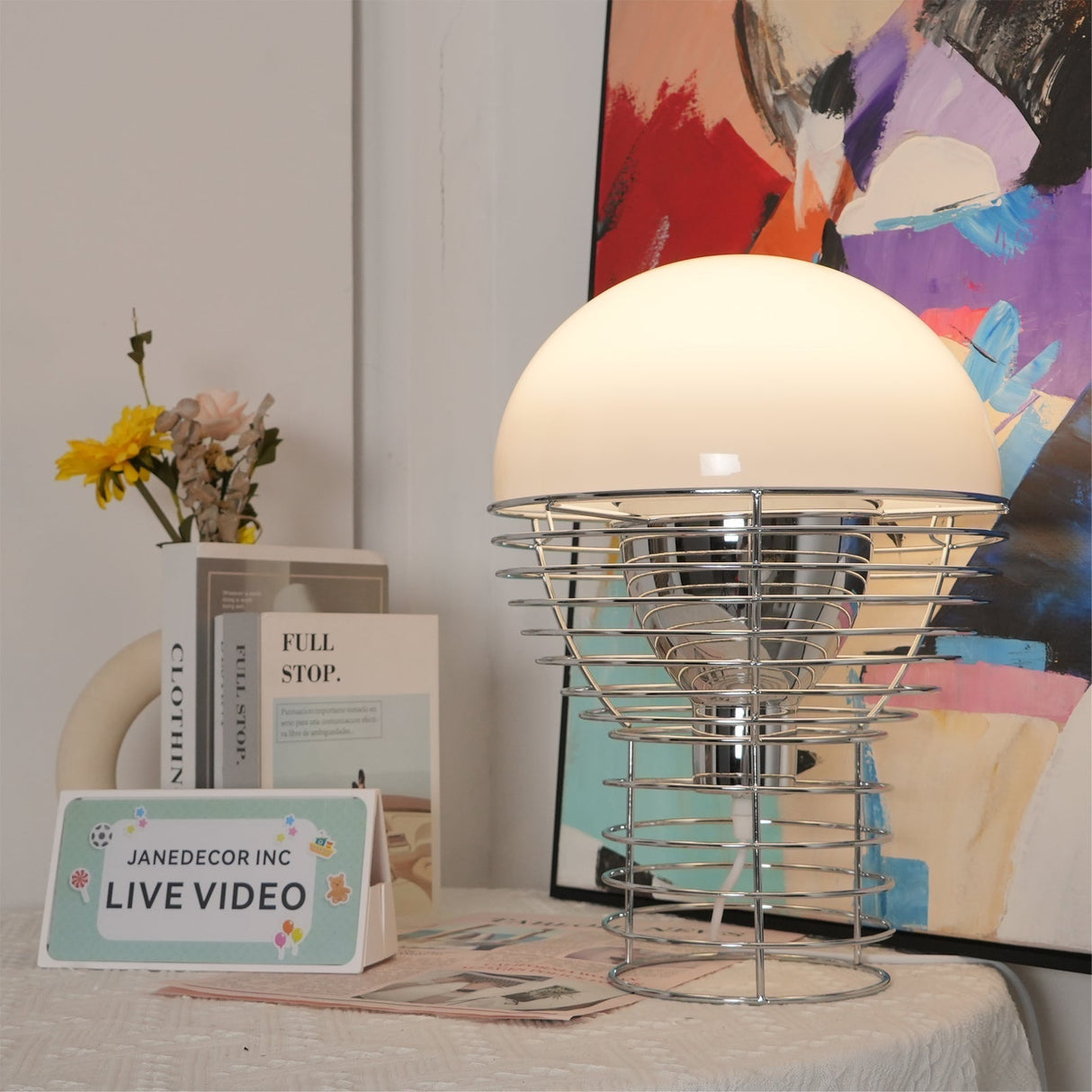 Modern Wire Table Lamp Chrome Frame White Dome Design - Product detail 4