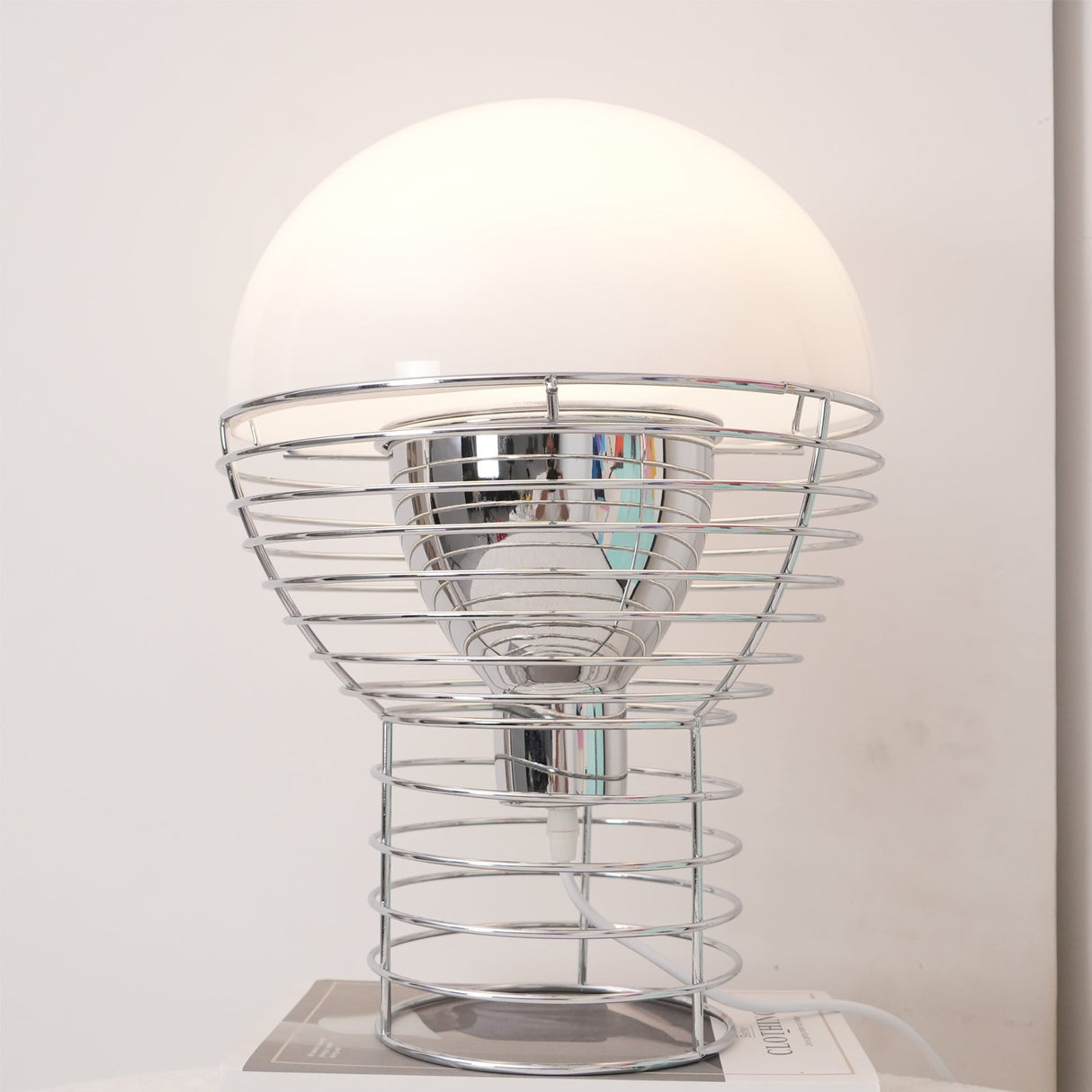 Modern Wire Table Lamp Chrome Frame White Dome Design - Product detail 9