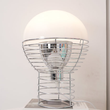 Modern Wire Table Lamp  Chrome Frame White Dome Design - Product detail 9