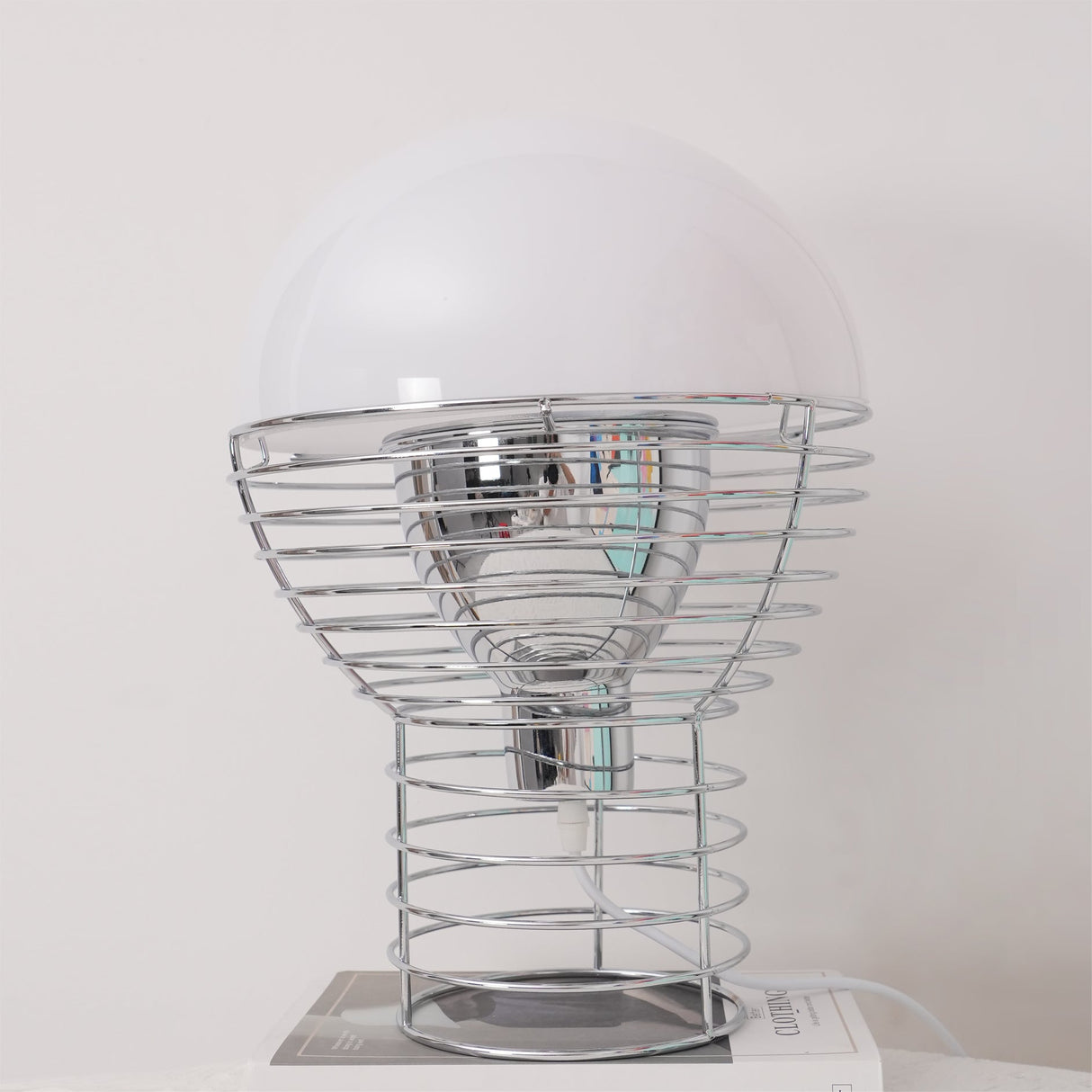 Modern Wire Table Lamp Chrome Frame White Dome Design - Product detail 10