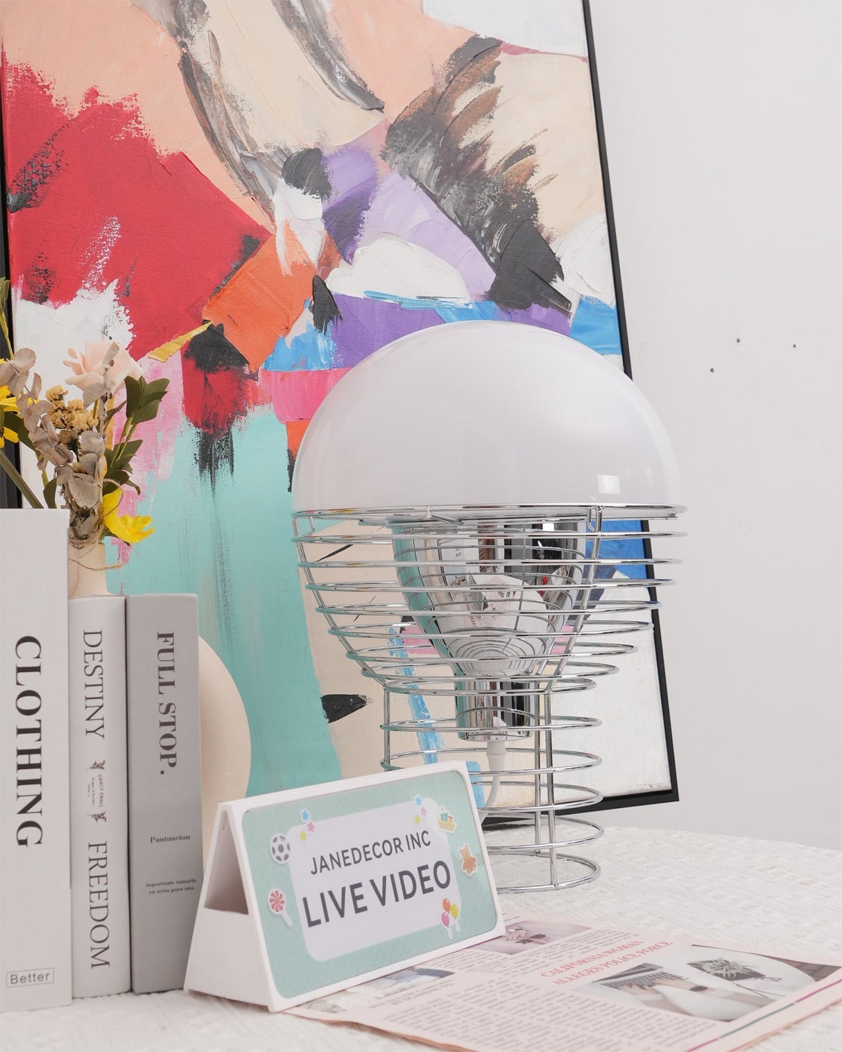 Modern Wire Table Lamp Chrome Frame White Dome Design - Product detail 14