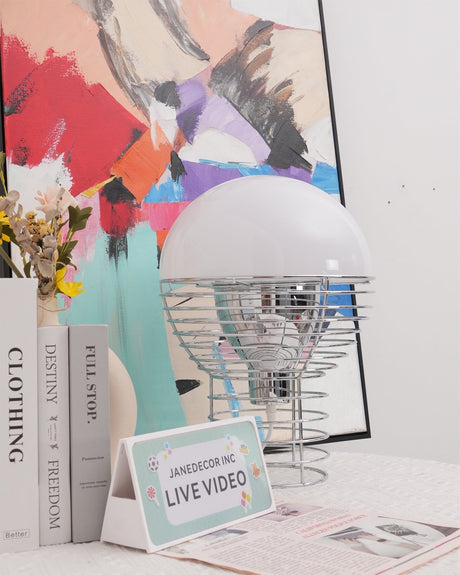 Modern Wire Table Lamp  Chrome Frame White Dome Design - Product detail 14