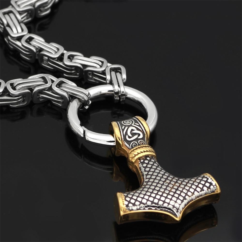 Stainless Steel Wolf Head Necklace Norse Mjolnir Pendant Chain - Product detail 5