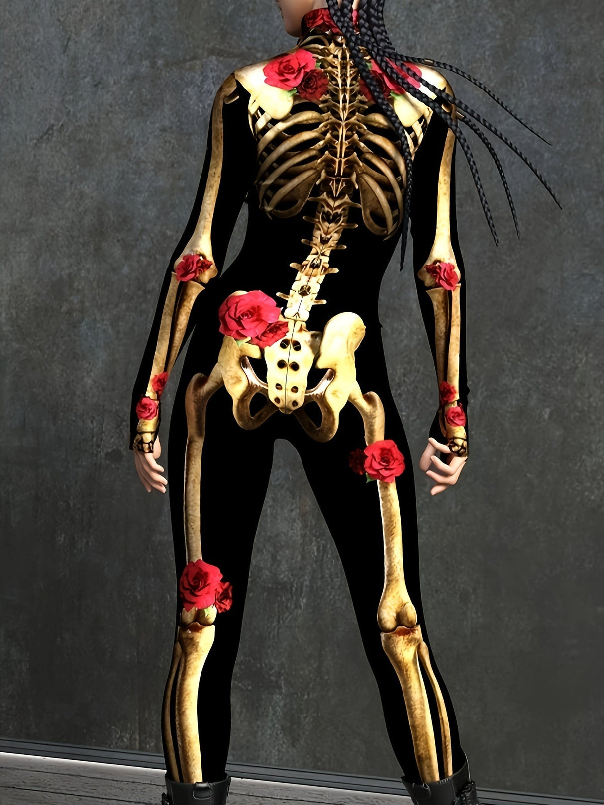 Womens Skeleton Halloween Costume  Long Sleeve Stretchy Print Jumpsuit - Product example