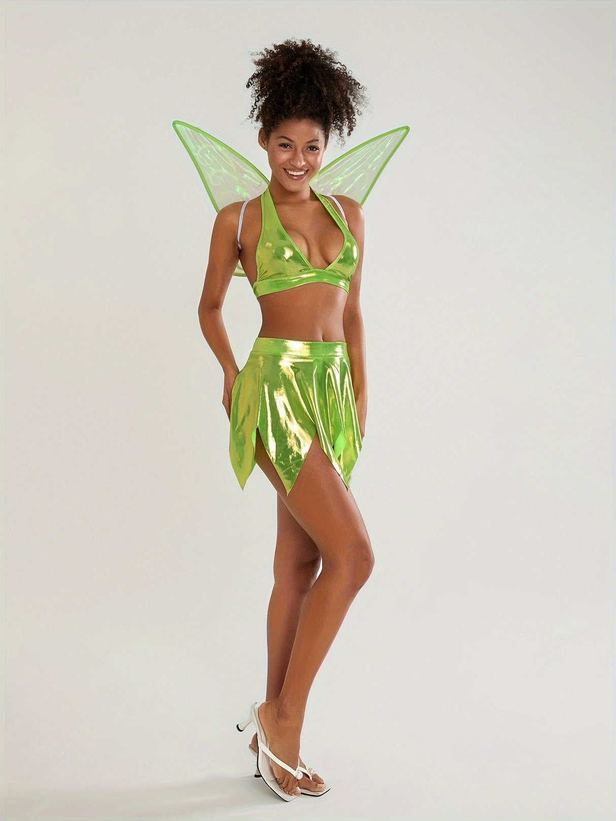 Womens Two-Piece Fairy Halloween Costume Set Halter Mini Outfit - Detailed view