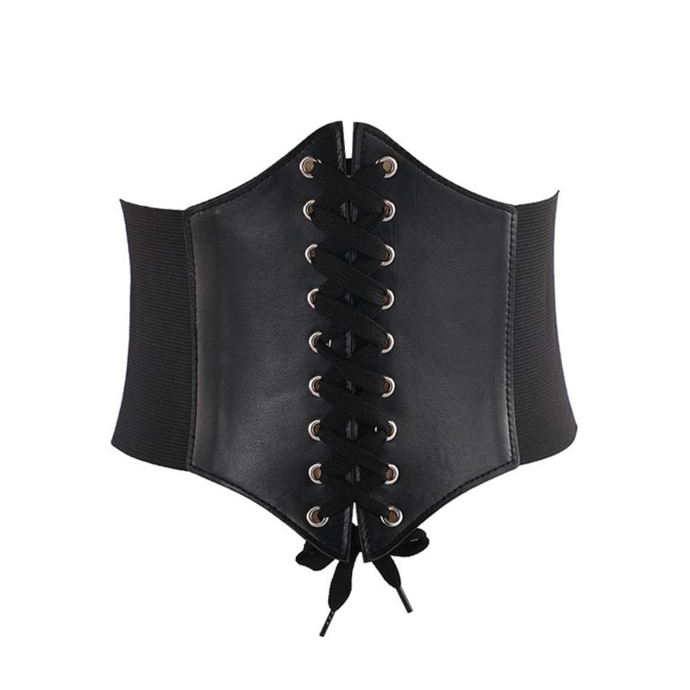 Wide Corset Belt Lace-Up Waist Cincher With Elastic Panels - Product showcase